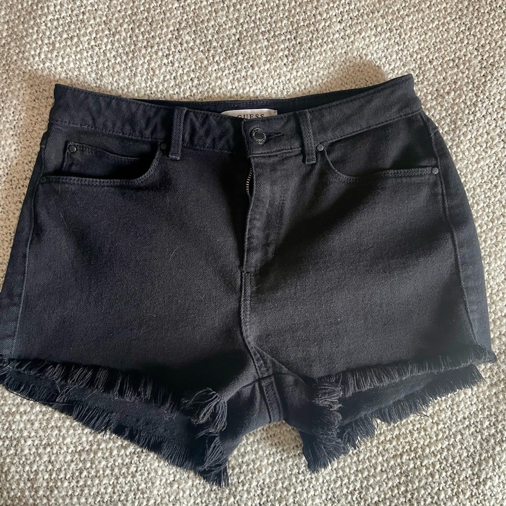 Guess Black Frayed Denim cutoff shorts